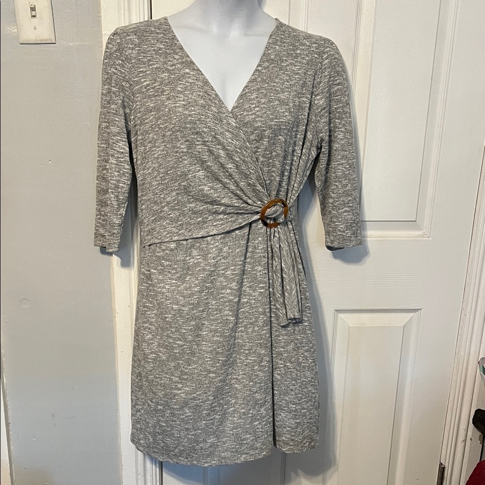 Maurices Heather Gray Faux Wrap Dress with Ring Accent